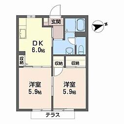 ディアス・ワールドワンB 2DKの間取図画像