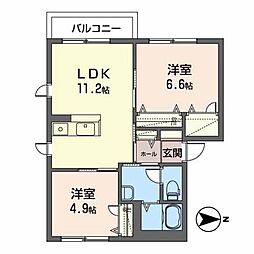 ヴィータＤ 2階2LDKの間取り