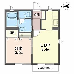 コンフォートヒル 2階1LDKの間取り