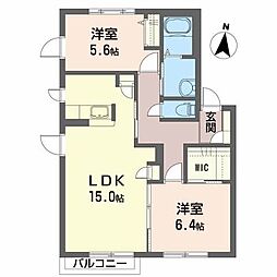 プロムナード南ヶ丘C 2LDKの間取図画像