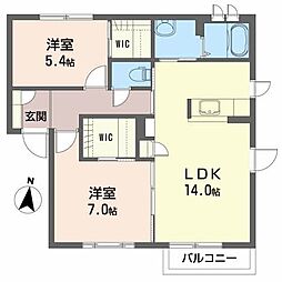 プロムナード南ヶ丘B 2LDKの間取図画像
