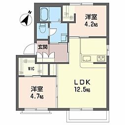 クリストフル江陽Ｄ 2階2LDKの間取り