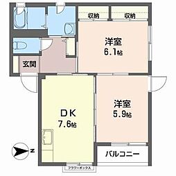 アーバンストリートB 2DKの間取図画像