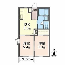 ルミエールコートIIIＣ 2階2DKの間取り