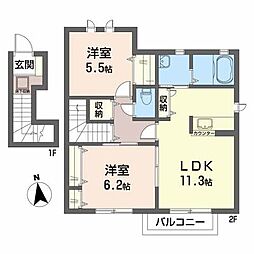 シャーメゾン・ホ・ラグッチ56−Ｂ 2階2LDKの間取り