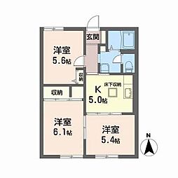 パステルハウス北谷 1階3Kの間取り