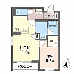ソレイユ桑野 1階1LDKの間取り