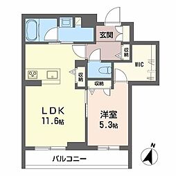 ソレイユ桑野 2階1LDKの間取り