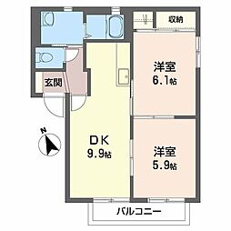 シティガーデン安積B 2DKの間取図画像