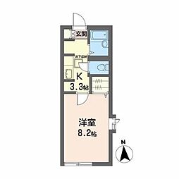フォンティーヌ 1階1Kの間取り