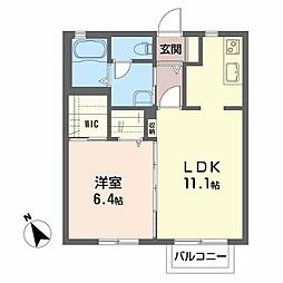 シャーメゾン・シュシュII 2階1LDKの間取り