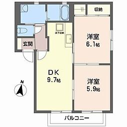 プロンティ袋原2 2DKの間取図画像
