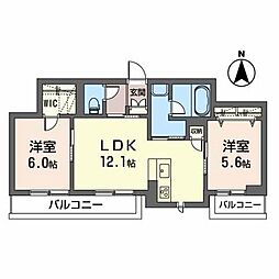 クレール富沢西A 2LDKの間取図画像