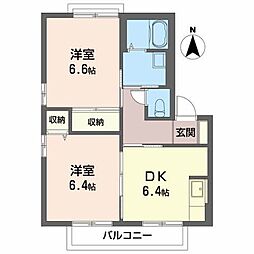 レジデンスK 2DKの間取図画像