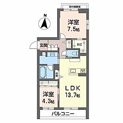 Ｆｏｒｅｎａ上杉6丁目 2階2LDKの間取り
