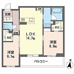 マグノリア上杉 3階2LDKの間取り