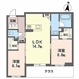 マグノリア上杉 1階2LDKの間取り