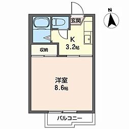 ローゼンベートB 1Kの間取図画像