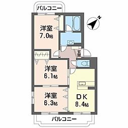 ヴィラグランドール 3DKの間取図画像