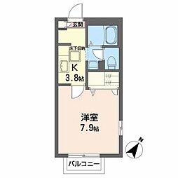 エルミタージュ 1Kの間取図画像