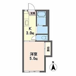 ライラックＡ 2階1Kの間取り