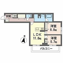 BEREO大町 2LDKの間取図画像