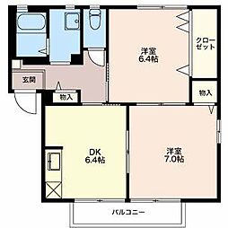 ディアコートB 2DKの間取図画像