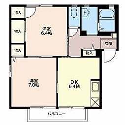 ディアコートB 2DKの間取図画像