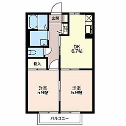 メゾン茜が丘 2DKの間取図画像