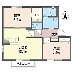 グリシナA棟 2LDKの間取図画像