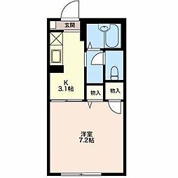 グリーンゲーブルス 1Kの間取図画像