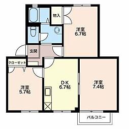ガーデンタウン城所C 3DKの間取図画像