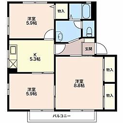 モンアミB 3Kの間取図画像