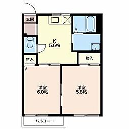 スカイハイツD 2Kの間取図画像