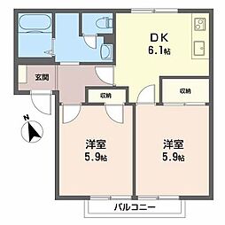 メゾンボナールS 2DKの間取図画像