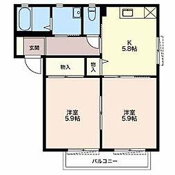 アヴァンツァーレ 2Kの間取図画像