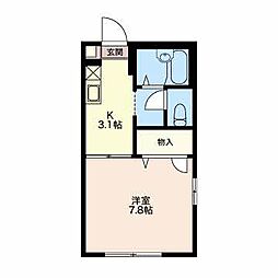 パラシオン文丘 1Kの間取図画像