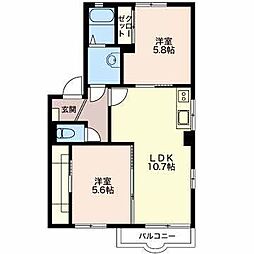 ドミール・トシカズD 2LDKの間取図画像