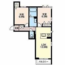 アルソーレあおば 2LDKの間取図画像