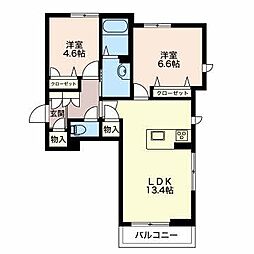 アンビエラ荻川A 2LDKの間取図画像