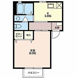 グレース秋葉B 1Kの間取図画像