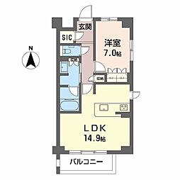 グランマスト白壁二丁目 4階1LDKの間取り