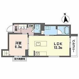 エクラージュ吹上 2階1LDKの間取り