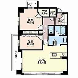 エスティメゾン白壁南 7階2LDKの間取り