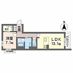 ベレオ花の木 1LDKの間取図画像