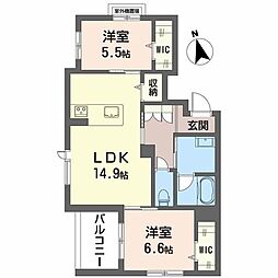 NGE金山プルミエ 2LDKの間取図画像