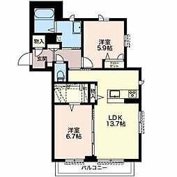 グリシーヌ 2LDKの間取図画像