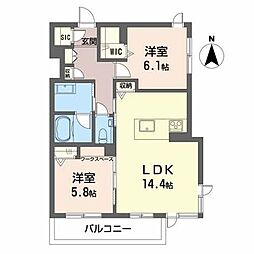 ハイグランド覚王山 2LDKの間取図画像