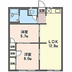 サニータウン七舗 1階2LDKの間取り