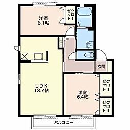 クレールダイコクC棟 2LDKの間取図画像